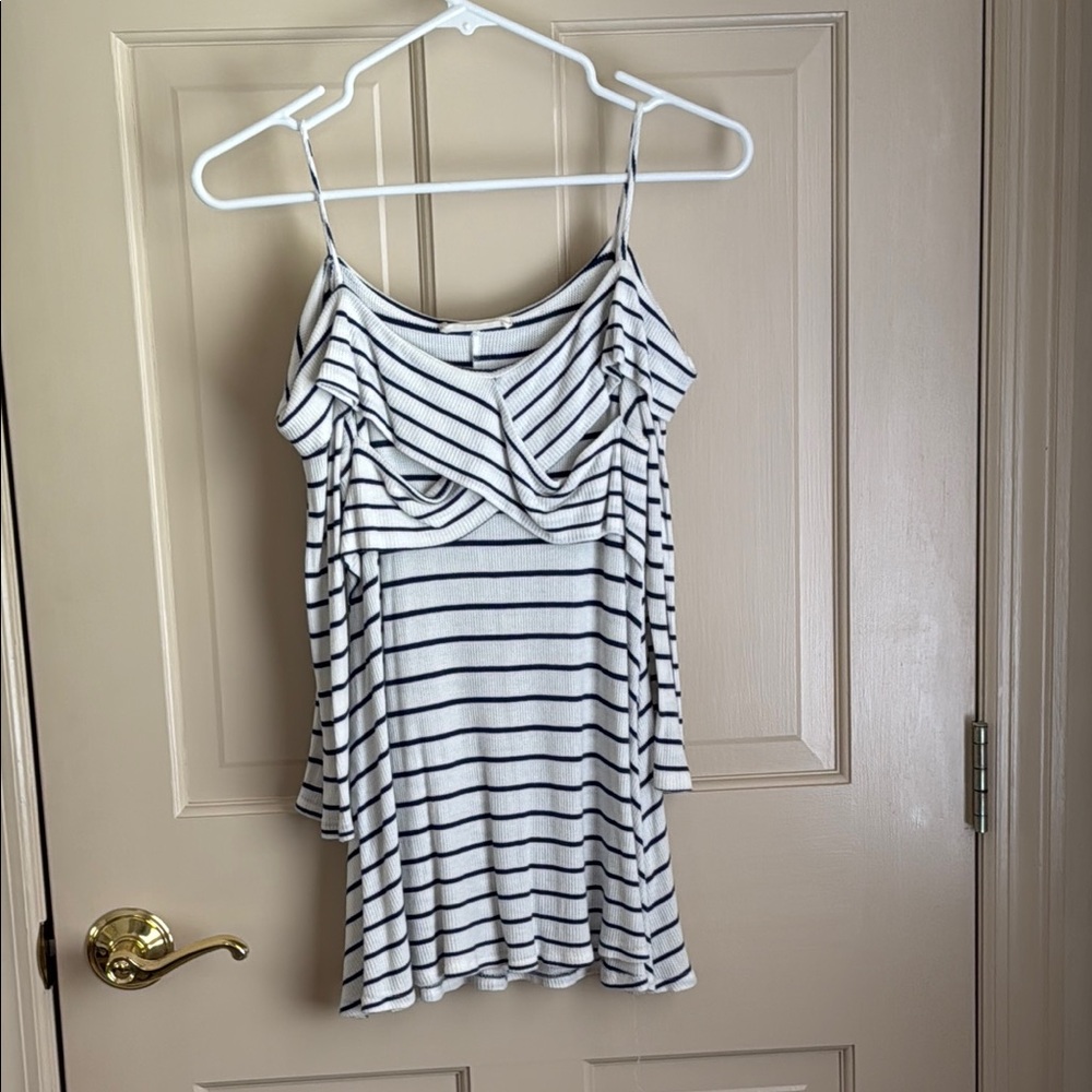 White and Blue Asymmetrical Ruched Camisole